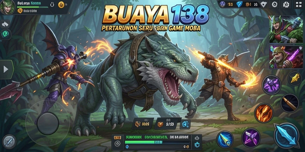 Screenshot menunjukkan gameplay intens di arena MOBA.