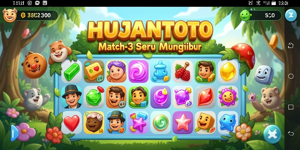 Tampilan gameplay <strong>HUJANTOTO</strong> yang seru dan penuh warna dalam aksi Match-3.