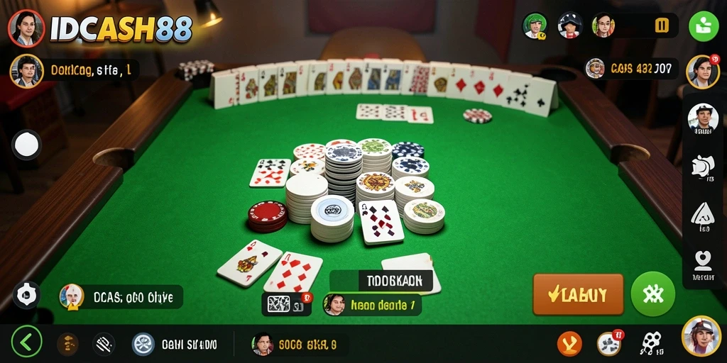 Gameplay seru IDCASH88 dengan kartu Gaple di layar.
