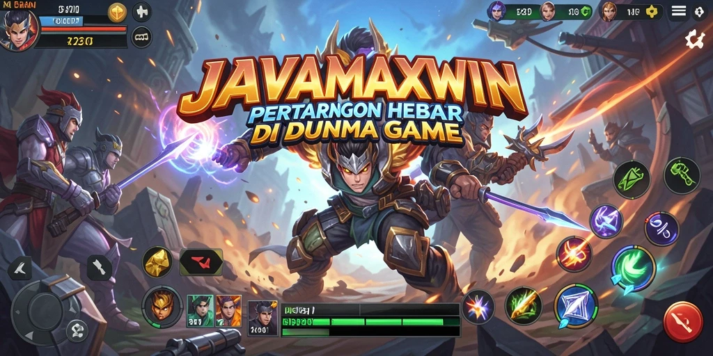 Screenshot gameplay JAVAMAXWIN menunjukkan pertarungan seru dengan efek visual menakjubkan.