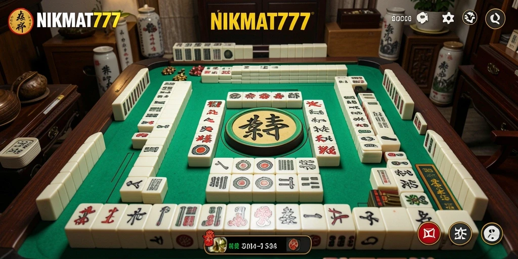 Screenshot gameplay NIKMAT777 menampilkan suasana pertandingan Mahjong yang intens.