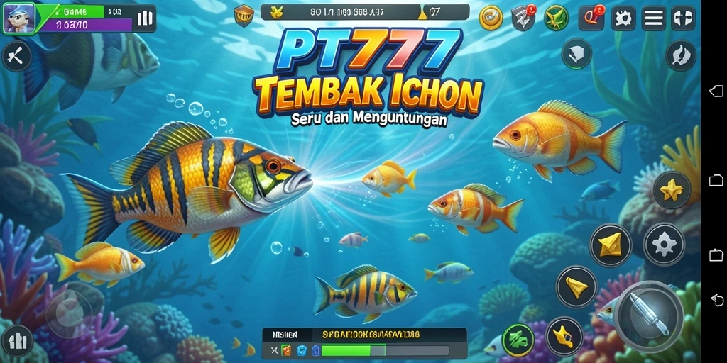 Screenshot gameplay PT777 dengan aksi menembak ikan.